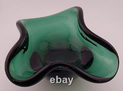 VTG Mid-Century Murano Style Green Pulled Art Glass Candy Bowl 8x7x3 N. Mint