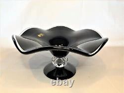 VTG Murano Crystal Huge Wave Dish Black Clear Huge Gorgeous LOOK