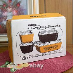 VTG PYREX 500-47 Old Orchard Oven Refrigerator Freezer 4 PC SET New in Open Box
