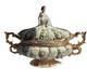 VTG Pedestal Bowl & Lid Cherub Large ITALY Porcelain Gold Leaf Florentino 18.5W