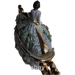 VTG Pedestal Bowl & Lid Cherub Large ITALY Porcelain Gold Leaf Florentino 18.5W
