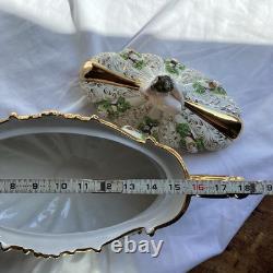 VTG Pedestal Bowl & Lid Cherub Large ITALY Porcelain Gold Leaf Florentino 18.5W