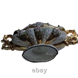 VTG Pedestal Bowl & Lid Cherub Large ITALY Porcelain Gold Leaf Florentino 18.5W
