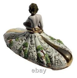 VTG Pedestal Bowl & Lid Cherub Large ITALY Porcelain Gold Leaf Florentino 18.5W