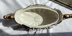 VTG Pedestal Bowl & Lid Cherub Large ITALY Porcelain Gold Leaf Florentino 18.5W