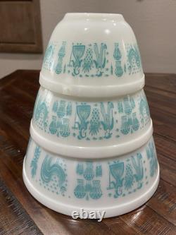 VTG Pyrex Amish Butterprint Turqouoise Mixing Bowl Set (3 pc 401, 402 & 403)