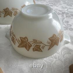 VTG Pyrex Sandalwood Ivy Tan/White Cinderella Mixing Bowl Set 444-443-442-441