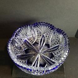 Val St. Lambert 1908 Blue Cut to Clear Glass ABP 10 Crystal BOWL Brilliant