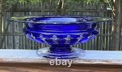 Val St Lambert Cut Glass Blue to Clear Center Bowl 15 1/4 Wide Weighs 11 Pounds