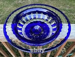 Val St Lambert Cut Glass Blue to Clear Center Bowl 15 1/4 Wide Weighs 11 Pounds