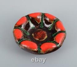 Vallauris, France, three ceramic bowls in brightly colored glazes
