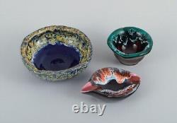 Vallauris, France, three ceramic bowls in brightly colored glazes. 1960/70s