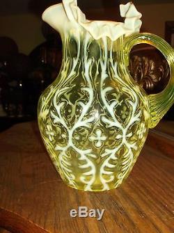 Vaseline (Yellow) Northwood or Fenton Spanish Lace pitcher