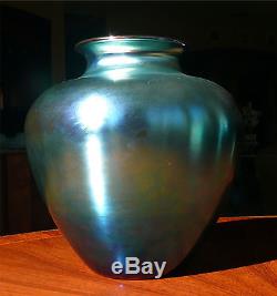 Very Large Vibrant Signed Carder Steuben Blue Aurene Vase