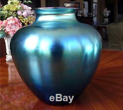 Very Large Vibrant Signed Carder Steuben Blue Aurene Vase