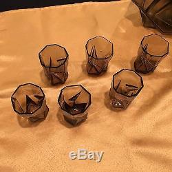 Very Rare Consolidated Ruba Rombic Whiskey Decanter & 6 Tumblers with Tray
