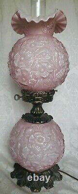 Very Rare Fenton Lavender Overlay Glass Gone With The Wind Lamp Poppies 24