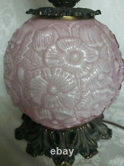 Very Rare Fenton Lavender Overlay Glass Gone With The Wind Lamp Poppies 24