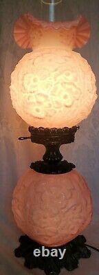 Very Rare Fenton Lavender Overlay Glass Gone With The Wind Lamp Poppies 24