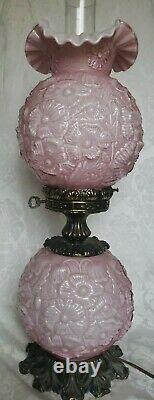 Very Rare Fenton Lavender Overlay Glass Gone With The Wind Lamp Poppies 24