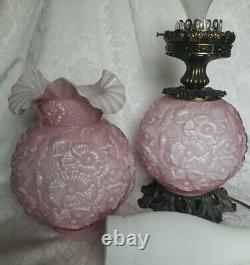 Very Rare Fenton Lavender Overlay Glass Gone With The Wind Lamp Poppies 24