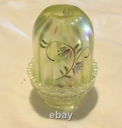 Very Rare Fenton Lily Trails Topaz / Vaseline Hand-painted Fairy Lamp
