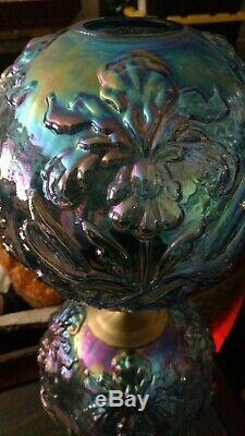 Very Scarce Fenton Ice Blue Carnival Regal Iris Gone with the Wind Lamp