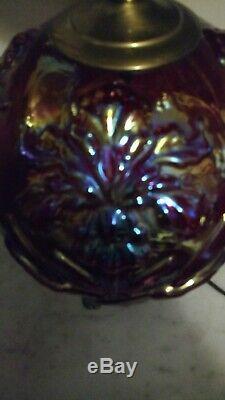 Very Scarce and Rare Fenton Red Carnival Regal Iris Gone with the Wind Lamp