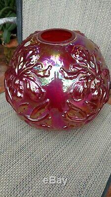 Very Scarce and Rare Fenton Red Carnival Regal Iris Gone with the Wind Lamp