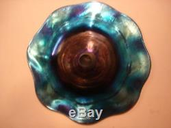 Victorian Antique Art Glass Tiffany Blue Favrile Sherbet and Underliner Signed