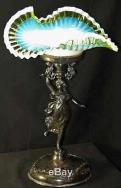 Victorian Art Nouveau Woman Barbour Silverplate Loetz Glass Bowl Bride Basket