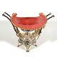 Victorian Cased Cranberry Art Glass Bride's Bowl Ornate Meriden Silverplate Base