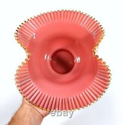 Victorian Cased Cranberry Art Glass Bride's Bowl Ornate Meriden Silverplate Base