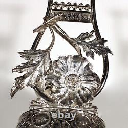 Victorian Cased Cranberry Art Glass Bride's Bowl Ornate Meriden Silverplate Base