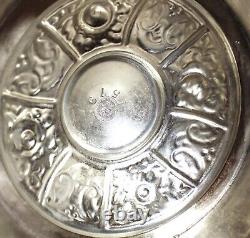 Victorian Cased Cranberry Art Glass Bride's Bowl Ornate Meriden Silverplate Base