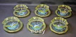 Victorian Set Stevens&Williams Art Opaline Glass Finger Bowl & Plate Threaded 6x