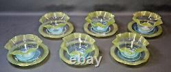 Victorian Set Stevens&Williams Art Opaline Glass Finger Bowl & Plate Threaded 6x