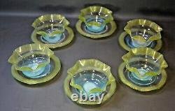 Victorian Set Stevens&Williams Art Opaline Glass Finger Bowl & Plate Threaded 6x