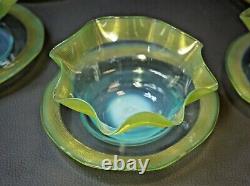 Victorian Set Stevens&Williams Art Opaline Glass Finger Bowl & Plate Threaded 6x