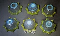 Victorian Set Stevens&Williams Art Opaline Glass Finger Bowl & Plate Threaded 6x