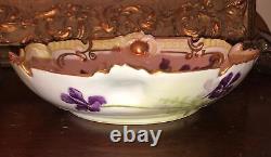 Victorian Violet Flower Porcelain Bowl Antique Hand Painted RM CM Depose France