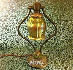 Vintage 13.5 Bradley & Hubbard Harp Lamp Steuben Aurene Art Glass Tiffany Style