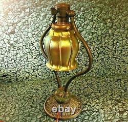 Vintage 13.5 Bradley & Hubbard Harp Lamp Steuben Aurene Art Glass Tiffany Style