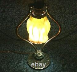 Vintage 13.5 Bradley & Hubbard Harp Lamp Steuben Aurene Art Glass Tiffany Style