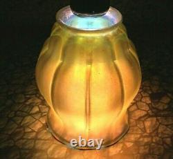 Vintage 13.5 Bradley & Hubbard Harp Lamp Steuben Aurene Art Glass Tiffany Style