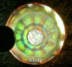 Vintage 13.5 Bradley & Hubbard Harp Lamp Steuben Aurene Art Glass Tiffany Style