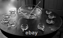 Vintage 14 PC Hand Blown Crystal Moderno Riekes Crisa Punch Bowl Set Ladle & Box