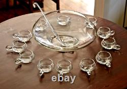 Vintage 14 PC Hand Blown Crystal Moderno Riekes Crisa Punch Bowl Set Ladle & Box