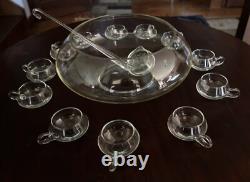 Vintage 14 PC Hand Blown Crystal Moderno Riekes Crisa Punch Bowl Set Ladle & Box