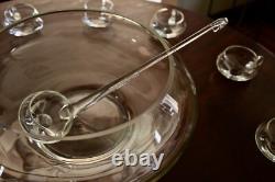 Vintage 14 PC Hand Blown Crystal Moderno Riekes Crisa Punch Bowl Set Ladle & Box